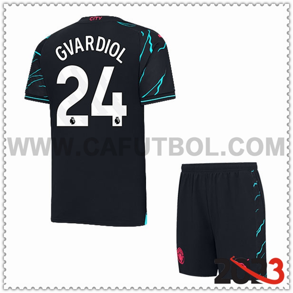 Tercera Equipacion del Manchester City GVARDIOL #24 Ninos 2023 2024