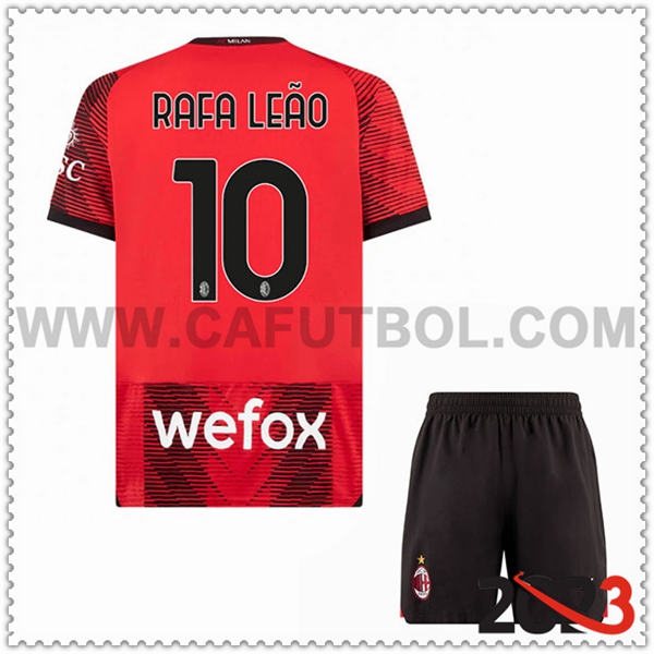 Primera Equipacion del AC Milan RAFAEL LEÃO #10 Ninos 2023 2024