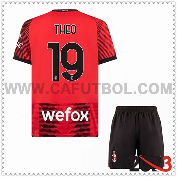 Primera Equipacion del AC Milan THEO #19 Ninos 2023 2024