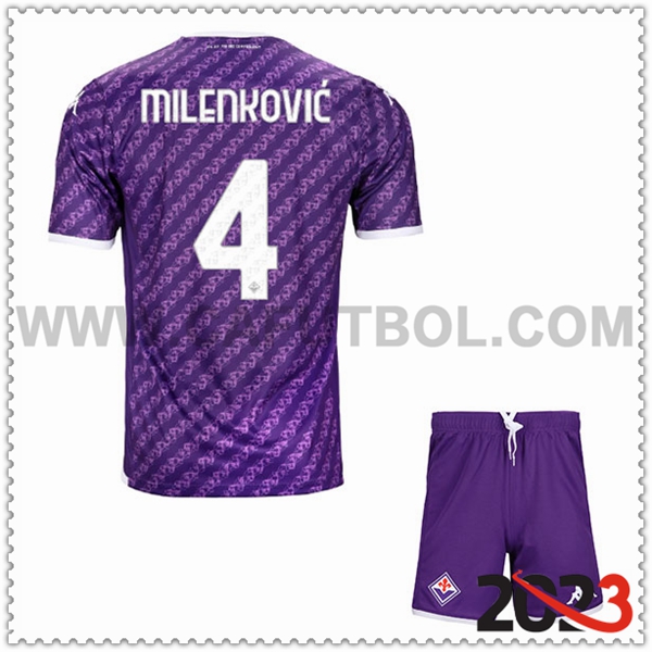 Primera Equipacion del ACF Fiorentina MILENKOVIC #4 Ninos 2023 2024