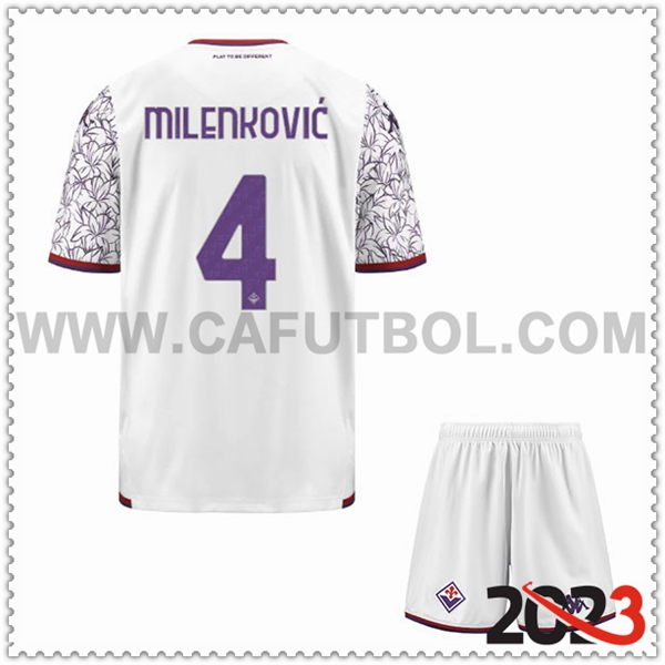 Segunda Equipacion del ACF Fiorentina MILENKOVIC #4 Ninos 2023 2024