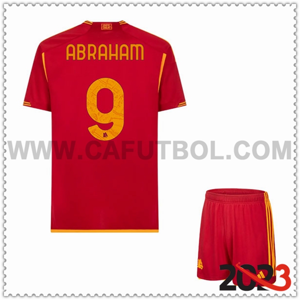 Primera Equipacion del AS Roma ABRAHAM #9 Ninos 2023 2024