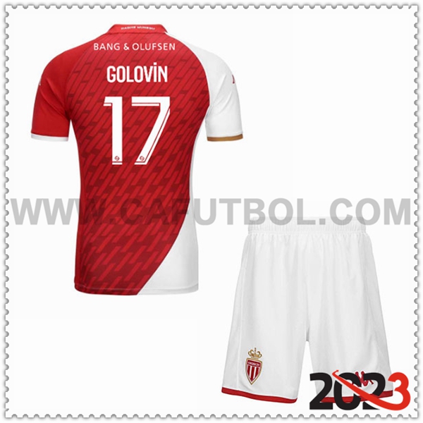 Primera Equipacion del AS Monaco GOLOVIN #17 Ninos 2023 2024