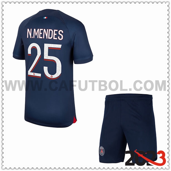 Primera Equipacion del PSG N.MENDES #25 Ninos 2023 2024