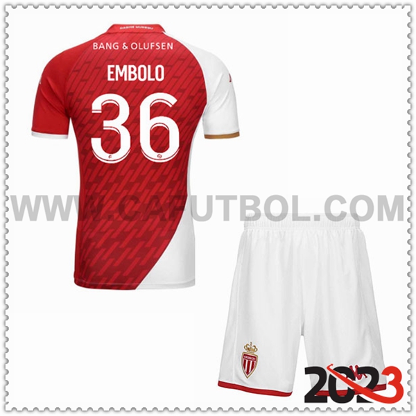Primera Equipacion del AS Monaco EMBOLO #36 Ninos 2023 2024