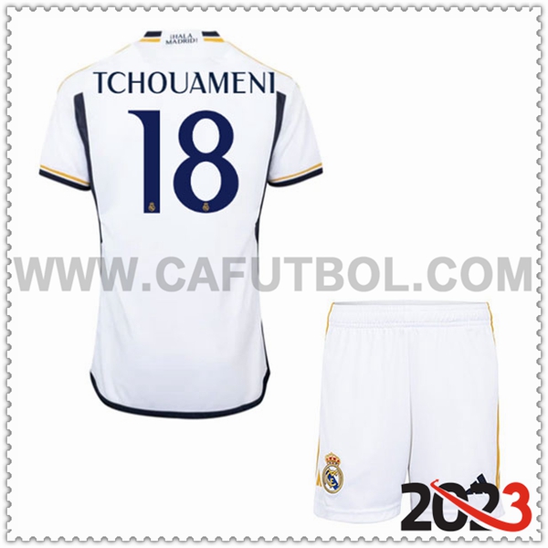 Primera Equipacion del Real Madrid TCHOUAMÉNI #18 Ninos 2023 2024