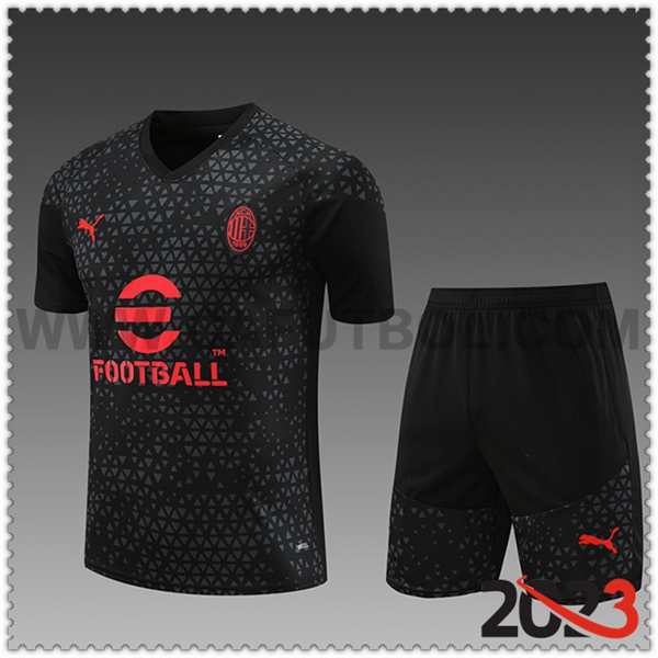 Camiseta Entrenamiento + Cortos AC Milan Nino Negro 2023 2024