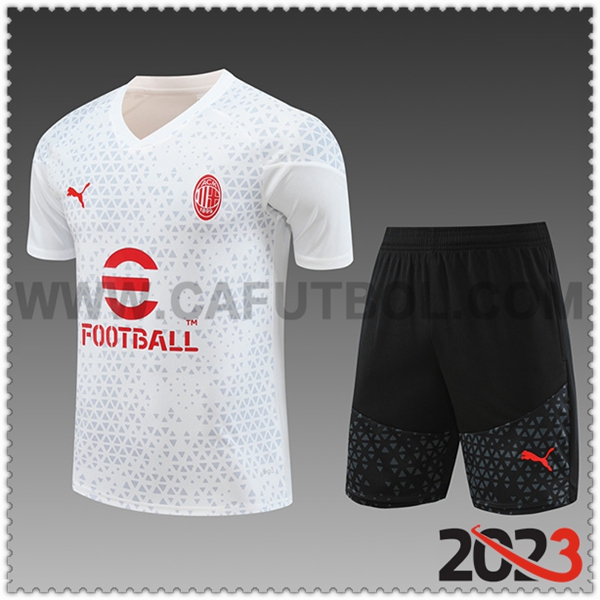 Camiseta Entrenamiento + Cortos AC Milan Nino Blanco 2023 2024