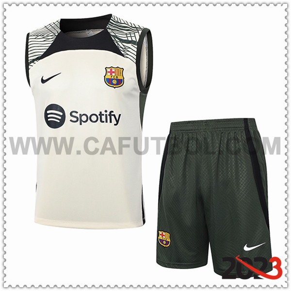 Camiseta Entrenamiento sin mangas + Cortos FC Barcelona Beige/Negro/Verde 2023 2024