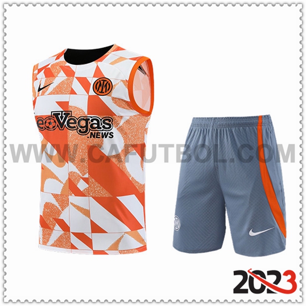 Camiseta Entrenamiento sin mangas + Cortos Inter Milan Blanco/Naranja/Gris 2023 2024