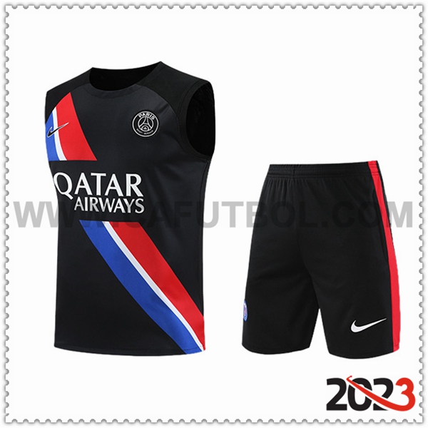 Camiseta Entrenamiento sin mangas + Cortos PSG Negro/Rojo/Azul 2023 2024