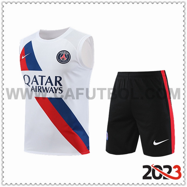 Camiseta Entrenamiento sin mangas + Cortos PSG Blanco/Negro/Rojo/Azul 2023 2024