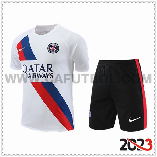 Camiseta Entrenamiento + Cortos PSG Blanco/Negro/Rojo/Azul 2023 2024