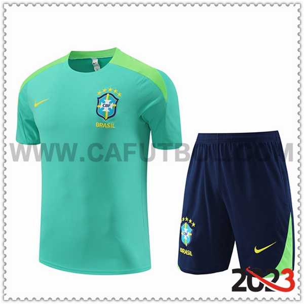 Camiseta Entrenamiento + Cortos Brasil Verde/Negro 2023 2024