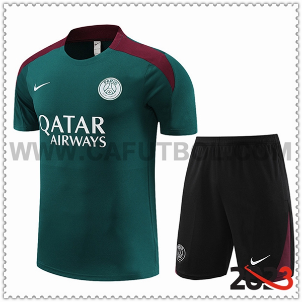 Camiseta Entrenamiento + Cortos PSG Verde/Rojo/Negro 2023 2024