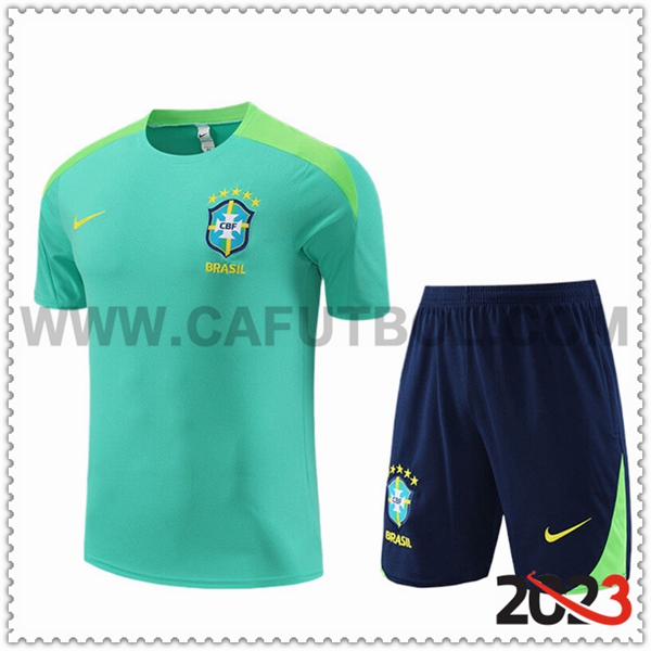 Camiseta Entrenamiento + Cortos Brasil Ninos Verde/Negro 2023 2024