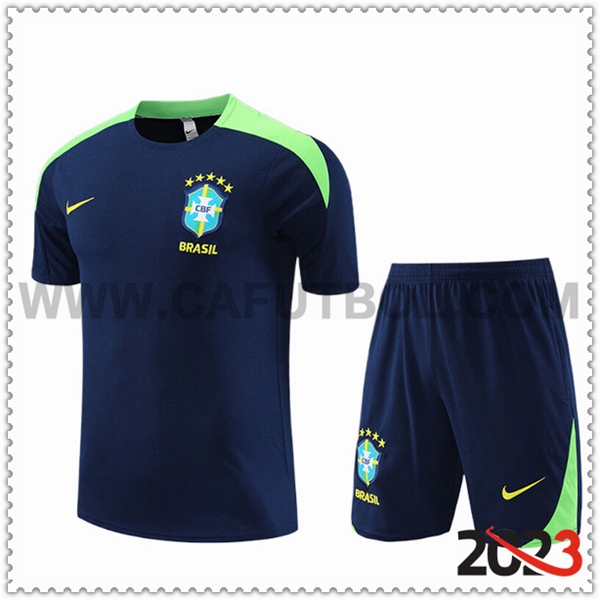 Camiseta Entrenamiento + Cortos Brasil Ninos Azul/Verde 2023 2024