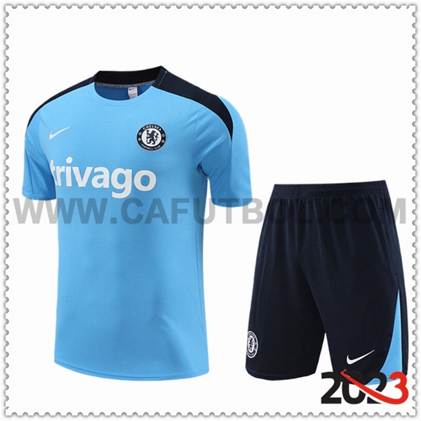 Camiseta Entrenamiento + Cortos FC Chelsea Ninos Azul/Negro 2023 2024