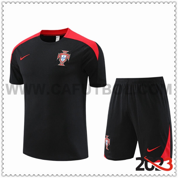 Camiseta Entrenamiento + Cortos Portugal Ninos Negro/Rojo 2023 2024