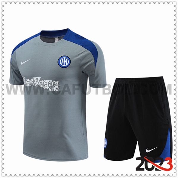 Camiseta Entrenamiento + Cortos Inter Milan Ninos Gris/Azul/Negro 2023 2024