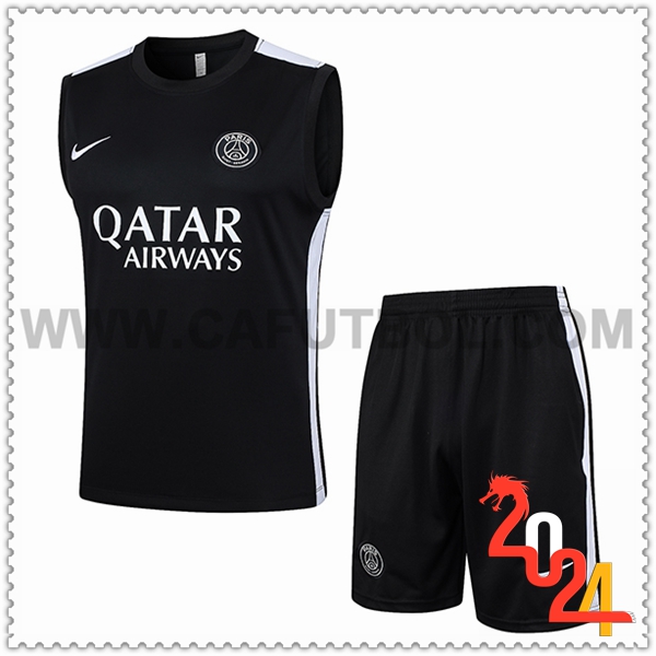 Camiseta Entrenamiento sin mangas + Cortos PSG Negro/Blanco 2023 2024