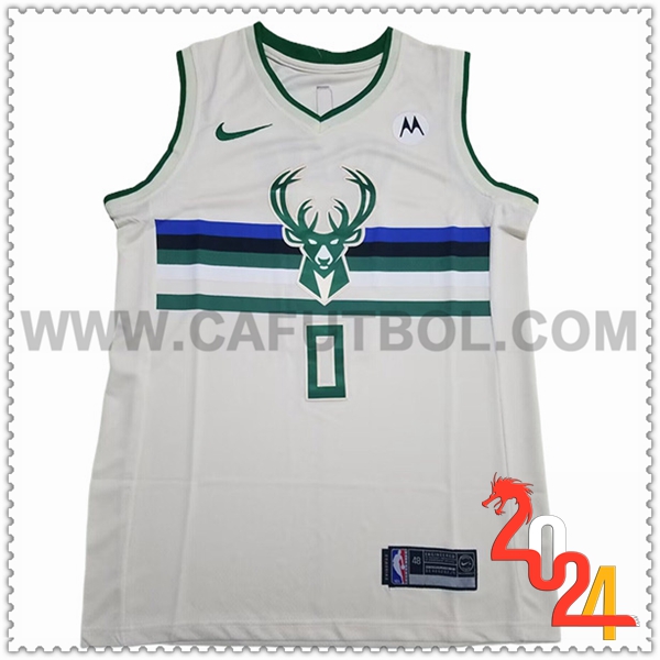 Camisetas Milwaukee Bucks (LILLARD #0) 2023/24 Blanco/Verde -02