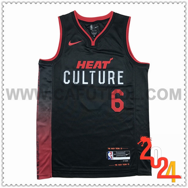 Camisetas Miami Heat (JAMES #6) 2023/24 Negro/Rojo