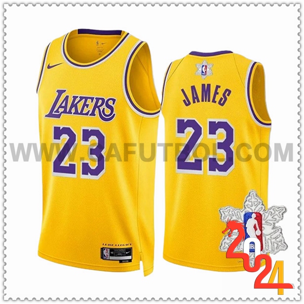 Camisetas Los Angeles Lakers (JAMES #23) 2023/24 Amarillo/Violeta -02