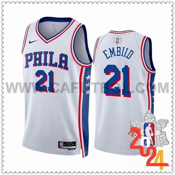 Camisetas Philadelphia 76ers (EMBIID #21) 2023/24 Blanco/Azul/Rojo