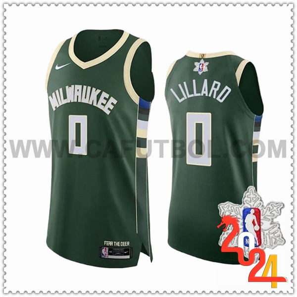 Camisetas Milwaukee Bucks (LILLARD #0) 2023/24 Verde/Blanco -02