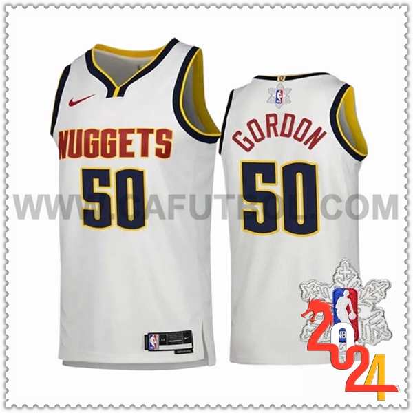 Camisetas Denver Nuggets (GORDON #50) 2023/24 Blanco/Negro/Amarillo