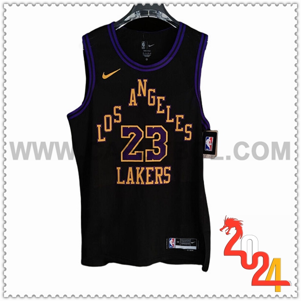 Camisetas Los Angeles Lakers (DAVIS #23) 2023/24 Negro/Violeta/Amarillo