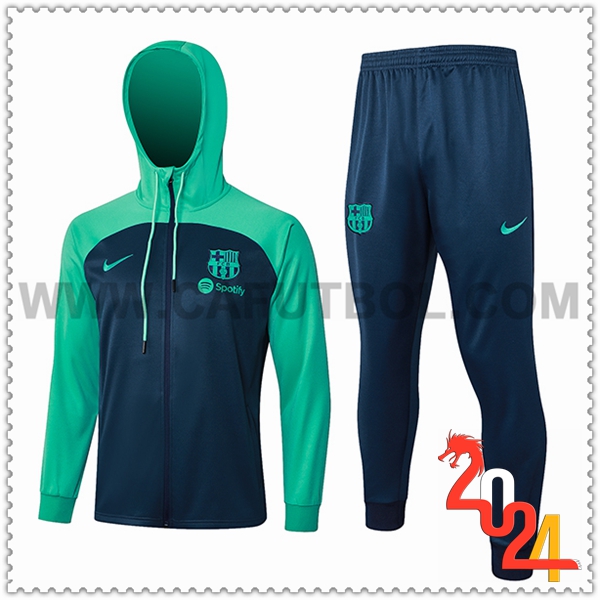 Chaqueta Con Capucha Chandal Rompevientos FC Barcelona Azul/Verde 2023 2024