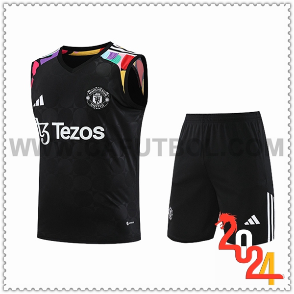 Camiseta Entrenamiento sin mangas + Cortos Manchester United Negro 2024/2025 -06