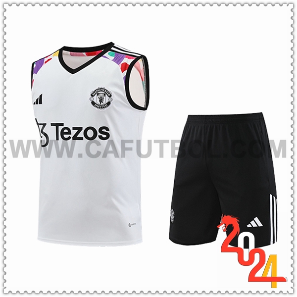 Camiseta Entrenamiento sin mangas + Cortos Manchester United Blanco/Negro 2024/2025