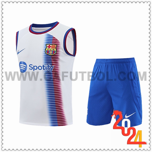 Camiseta Entrenamiento sin mangas + Cortos FC Barcelona Blanco/Azul 2024/2025