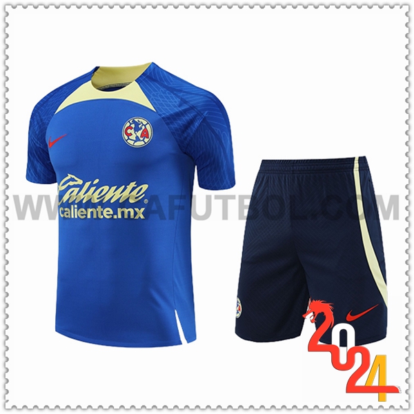 Camiseta Entrenamiento + Cortos Club America Azul/Verde 2024/2025