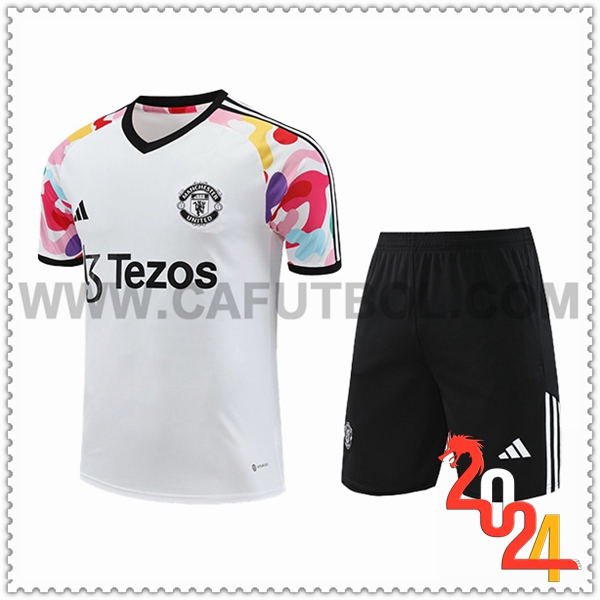 Camiseta Entrenamiento + Cortos Manchester United Blanco/Negro 2024/2025