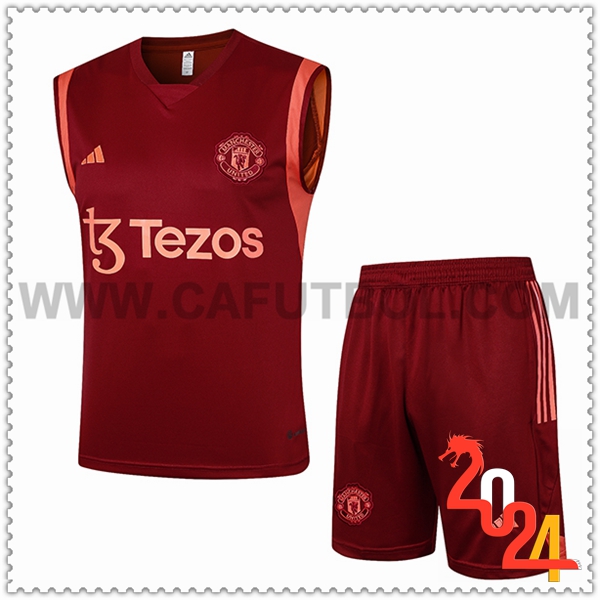 Camiseta Entrenamiento sin mangas + Cortos Manchester United Rojo 2024/2025 -03