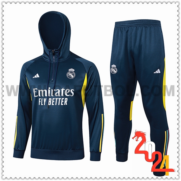 Chaqueta Con Capucha Chandal Rompevientos Real Madrid Azul/Amarillo 2023 2024