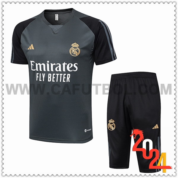 Camiseta Entrenamiento + Cortos Real Madrid Gris/Negro 2024 2025