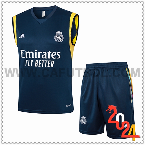 Camiseta Entrenamiento sin mangas + Cortos Real Madrid Azul/Amarillo 2024 2025