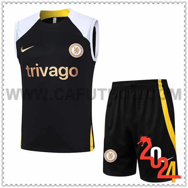 Camiseta Entrenamiento sin mangas + Cortos FC Chelsea Blanco/Negro/Amarillo 2024 2025