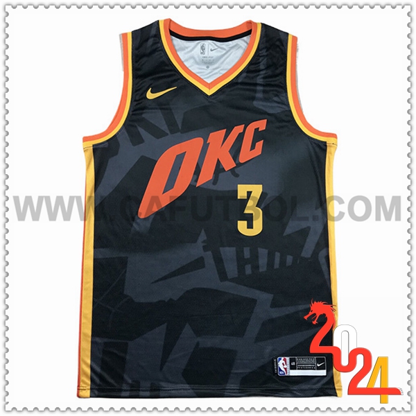 Camisetas Oklahoma City Thunder (GIDDEY #3) 2024/25 Negro/Rojo/Amarillo