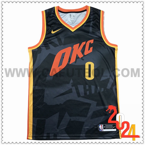 Camisetas Oklahoma City Thunder (WESTBROOK #0) 2024/25 Negro/Rojo/Amarillo