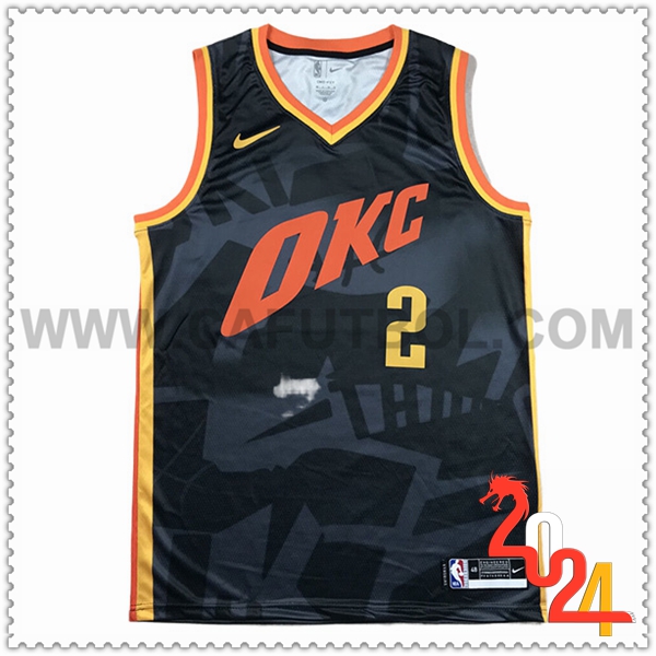 Camisetas Oklahoma City Thunder (GILGEOUS-ALEXANDER #2) 2024/25 Negro/Rojo/Amarillo