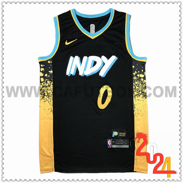 Camisetas Indiana Pacers (HALIBURTON #0) 2024/25 Negro/Amarillo