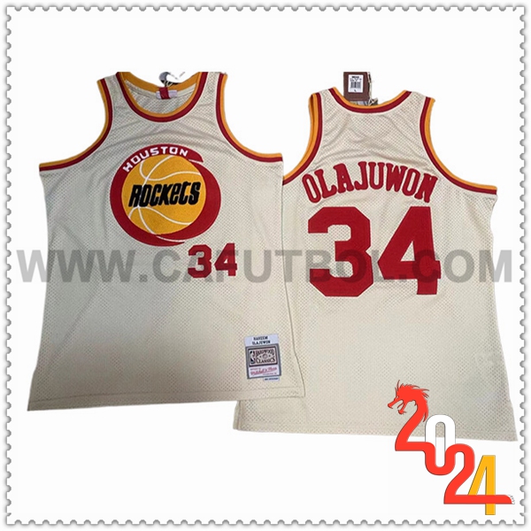 Camisetas Houston Rockets (OLAJUWON #34) 2024/25 Blanco/Rojo/Amarillo