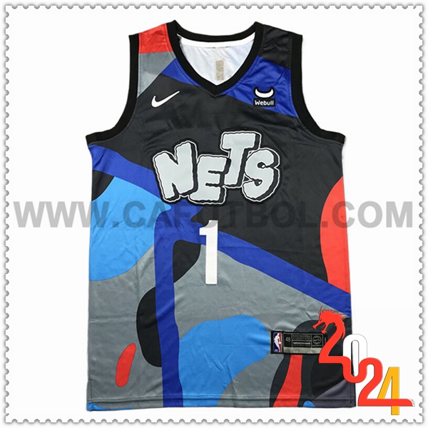 Camisetas Brooklyn Nets (BRIDGES #1) 2024/25 Negro/Gris/Azul/Rojo