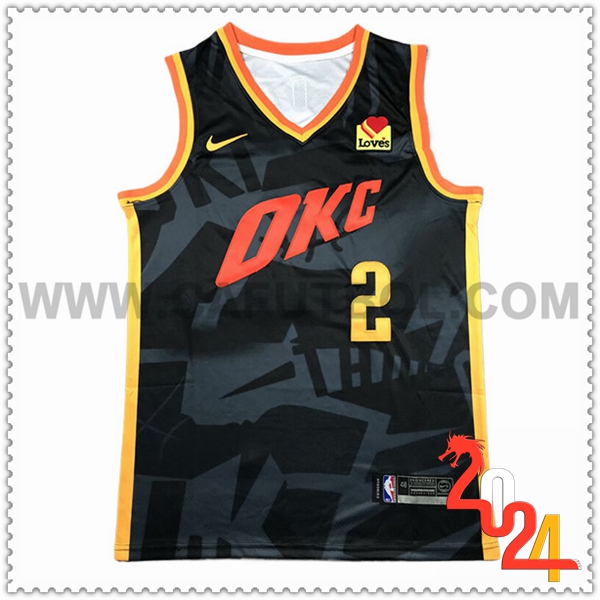 Camisetas Oklahoma City Thunder (GILGEOUS-ALEXANDER #2) 2024/25 Negro/Gris/Amarillo/Naranja